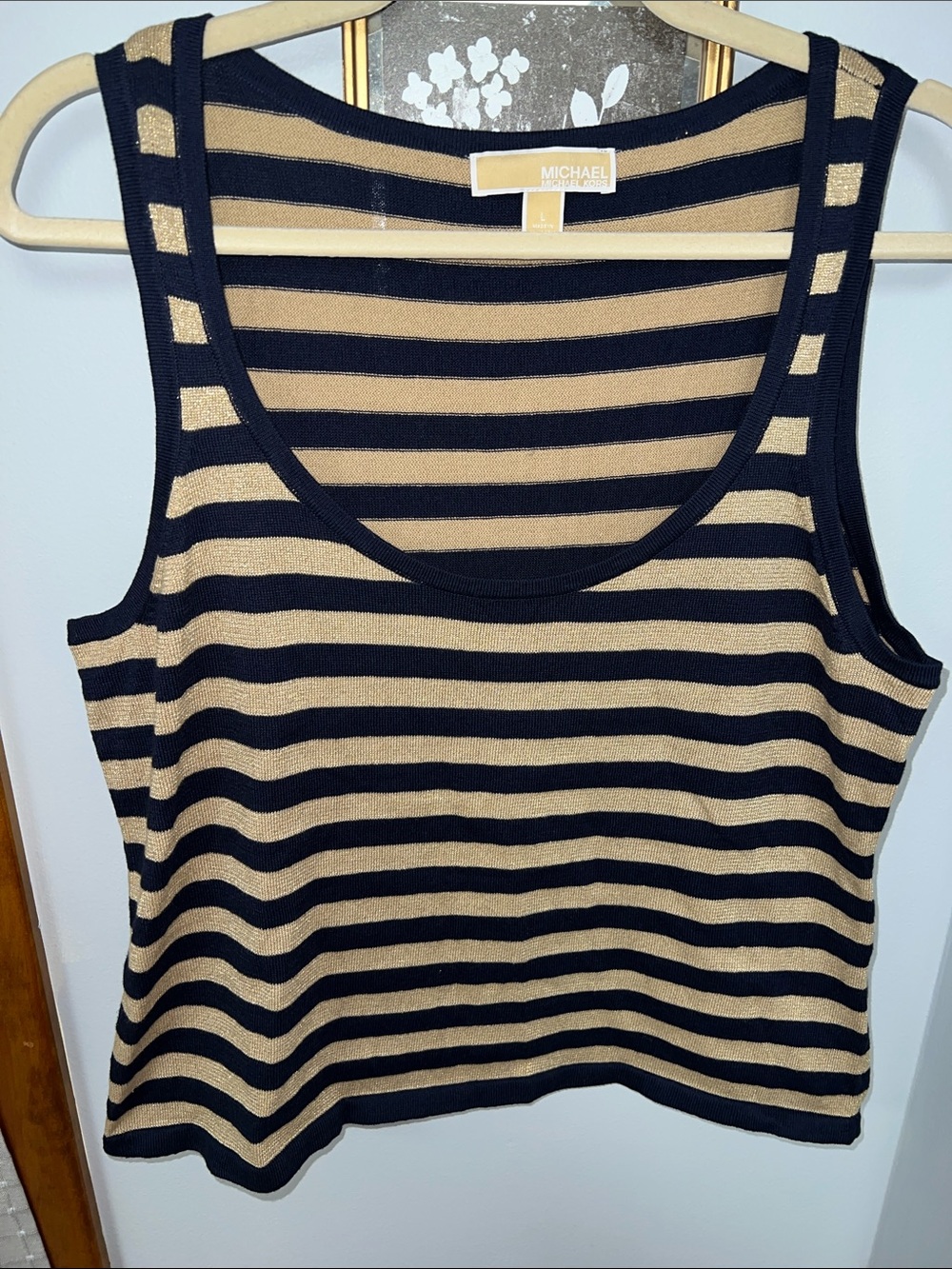 Michael Kors Navy & Tan Striped Knit Tank